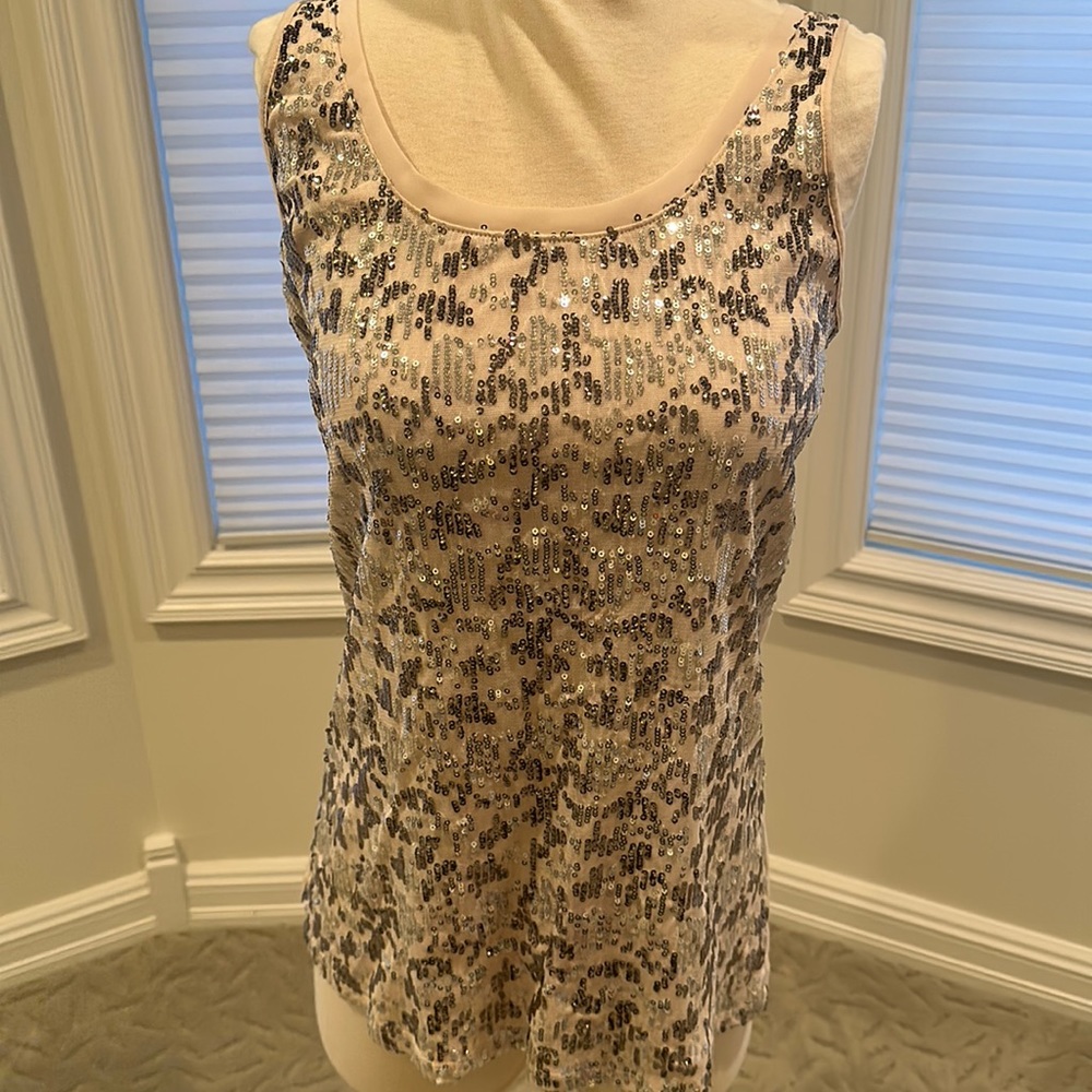 Light pink Express tank top with silver and grey sequins!